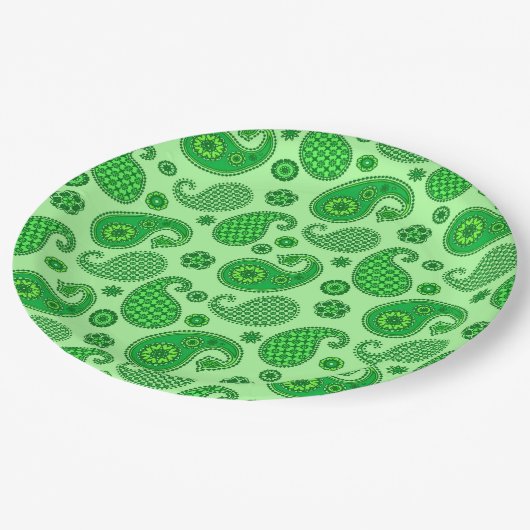 Assiettes En Carton Paisley Motif, Lime et Emerald Green (Angle)