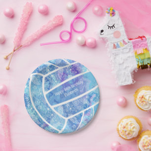 Assiettes En Carton Paislies fleurs plumes motif bleu volleyball