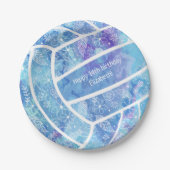 Assiettes En Carton Paislies fleurs plumes motif bleu volleyball (Devant)