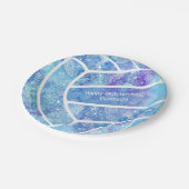 Assiettes En Carton Paislies fleurs plumes motif bleu volleyball (Angle)