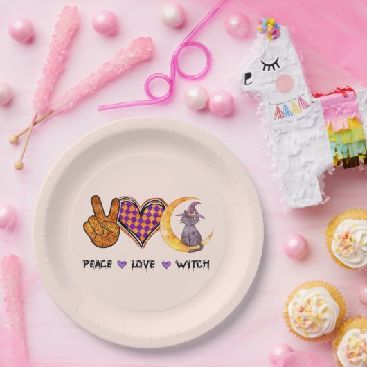 Assiettes En Carton Paix, Amour, Sorcière (Fête)