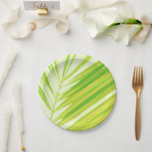 Assiettes En Carton Pale Green Pastel Palm Feuilles