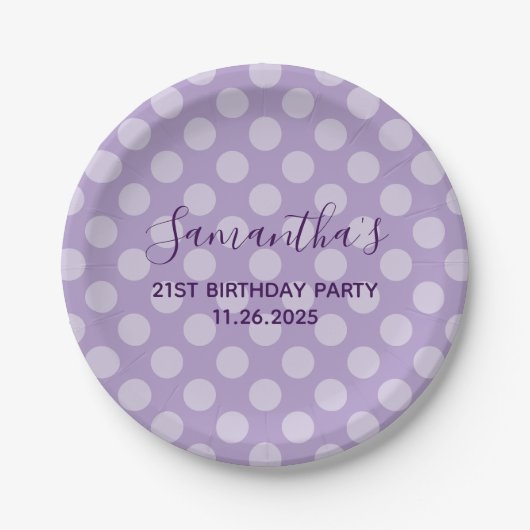 Assiettes En Carton Pale Purple Polka Point 21e anniversaire (Devant)