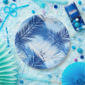 Assiettes En Carton Palm Leaf Print, Cobalt, blanc et bleu ciel (Fête)