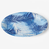 Assiettes En Carton Palm Leaf Print, Cobalt, blanc et bleu ciel (Angle)