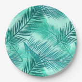 Assiettes En Carton Palm Leaf Print, Turquoise, Turquoise et Aqua (Devant)