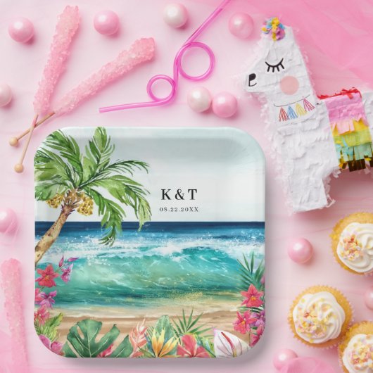 Assiettes En Carton Palm Paradise Plage tropicale Mariage, Douche, Lua (Fête)