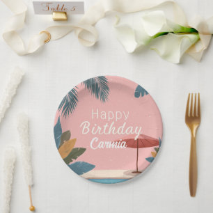 Assiettes En Carton Palm Springs Été Adulte Fête Anniversaire rose