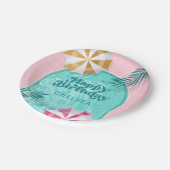 Assiettes En Carton Palm Springs Pool Party Rose Adulte Anniversaire (Angle)