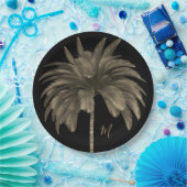 Assiettes En Carton Palm Tree élégant rétro chic noir (Fête)