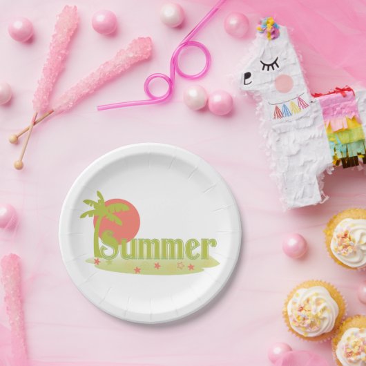 Assiettes En Carton Palm Tree été avec soleil et plage (Fête)
