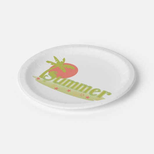 Assiettes En Carton Palm Tree été avec soleil et plage (Angle)