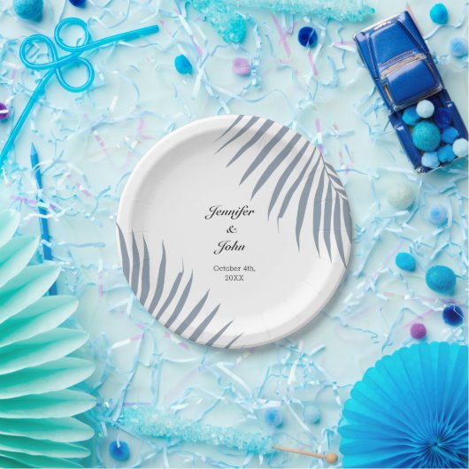 Assiettes En Carton Palm Tree Folift Dusty Blue Feuille Mariage Cool (Fête)