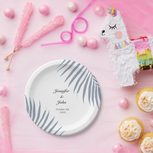 Assiettes En Carton Palm Tree Folift Dusty Blue Feuille Mariage Cool (Fête)