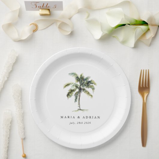Assiettes En Carton Palm Tree minimal Mariage de plage tropicale (Mariage)