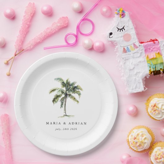 Assiettes En Carton Palm Tree minimal Mariage de plage tropicale (Fête)