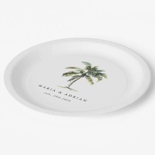 Assiettes En Carton Palm Tree minimal Mariage de plage tropicale (Angle)