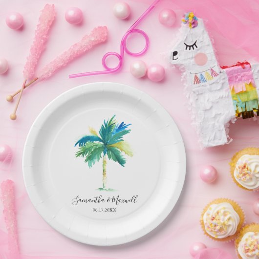 Assiettes En Carton Palm Tree minimal Mariage de plage tropicale (Fête)