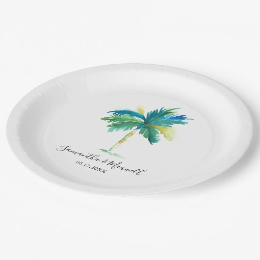 Assiettes En Carton Palm Tree minimal Mariage de plage tropicale (Angle)