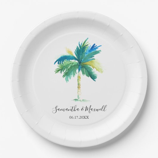 Assiettes En Carton Palm Tree minimal Mariage de plage tropicale (Devant)
