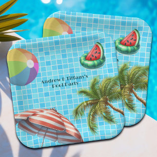 Assiettes En Carton Palm Tree Sun Umbrella Beach Ball Pool