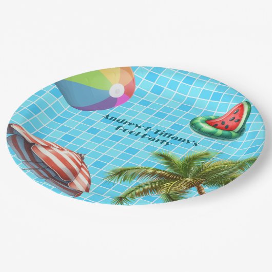 Assiettes En Carton Palm Tree Sun Umbrella Beach Ball Pool (Angle)