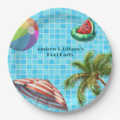 Assiettes En Carton Palm Tree Sun Umbrella Beach Ball Pool (Devant)