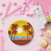 Assiettes En Carton Palm Tree Tropical Island Sunset (Fête)