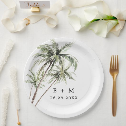 Assiettes En Carton Palm Tree Tropical | Mariage minimal (Mariage)