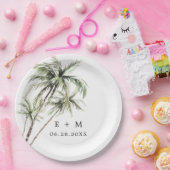 Assiettes En Carton Palm Tree Tropical | Mariage minimal (Fête)