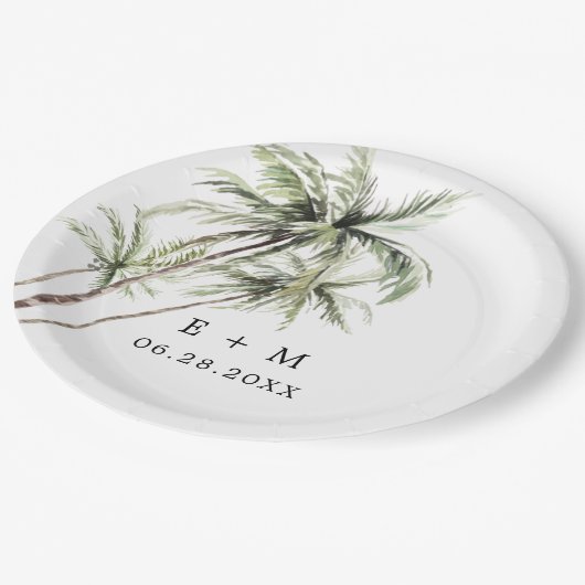 Assiettes En Carton Palm Tree Tropical | Mariage minimal (Angle)