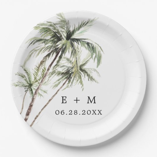 Assiettes En Carton Palm Tree Tropical | Mariage minimal (Devant)
