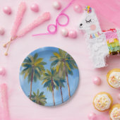 Assiettes En Carton Palm Trees Aquarelle Art Tropical (Fête)