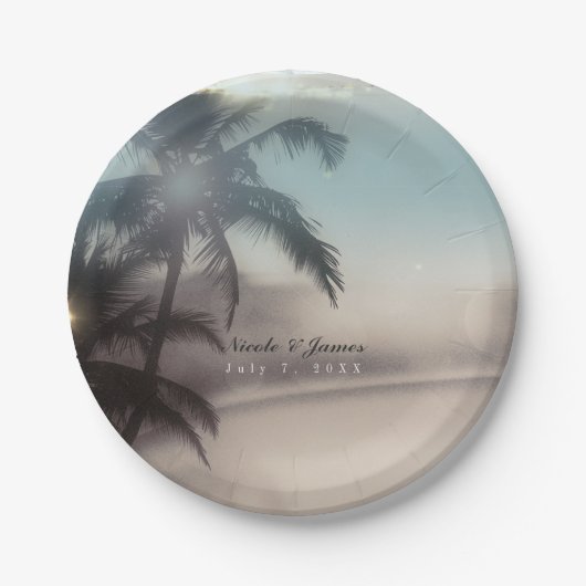 Assiettes En Carton Palm Trees Elegant Chic Tropical Beach Party (Devant)