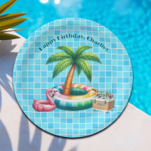 Palm Trees Pool Flamant rose de fête Anniversaire