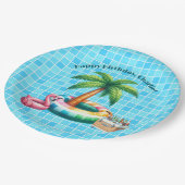 Assiettes En Carton Palm Trees Pool Flamant rose de fête Anniversaire (Angle)