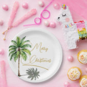 Assiettes En Carton Palme de Noël Elegant Gold Joyeux (Fête)