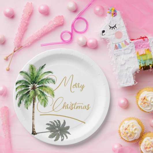 Assiettes En Carton Palme de Noël Elegant Gold Joyeux (Fête)