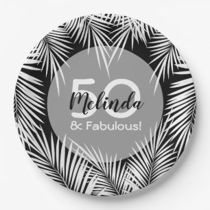 Assiettes En Carton Palmes blanches sur Black Tropical