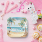 Assiettes En Carton Palmes tropicales | Mariage d'aquarelle de plage (Fête)