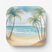 Assiettes En Carton Palmes tropicales | Mariage d'aquarelle de plage (Recto)