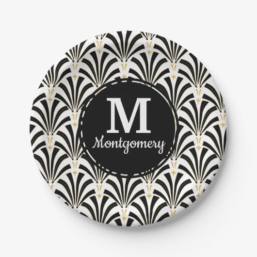 Assiettes En Carton Palmettes Art Déco 1920 noir et blanc (Devant)