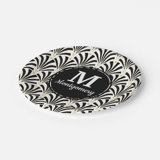 Assiettes En Carton Palmettes Art Déco 1920 noir et blanc (Angle)