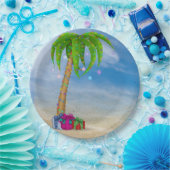 Assiettes En Carton Palmier de Noël tropical dans le sable (Fête)
