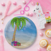 Assiettes En Carton Palmier de Noël tropical dans le sable (Fête)
