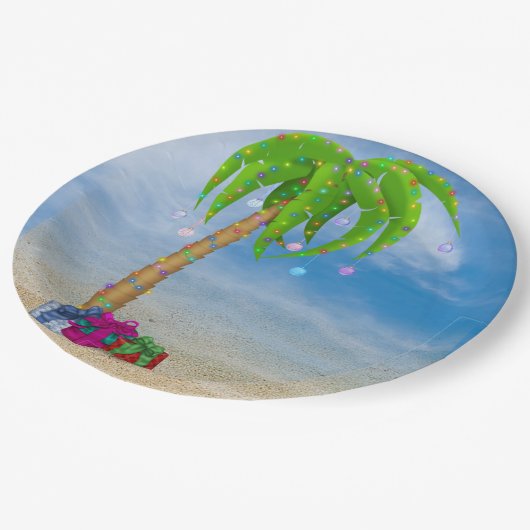 Assiettes En Carton Palmier de Noël tropical dans le sable (Angle)