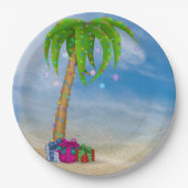 Assiettes En Carton Palmier de Noël tropical dans le sable (Devant)