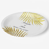 Assiettes En Carton Palmier Foliage or Feuille Mariage blanc (Angle)