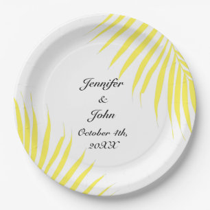 Assiettes En Carton Palmier Folithe Citron Jaune Feuille Mariages