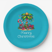 Assiettes En Carton Palmier tropical Joyeux Noël (Devant)